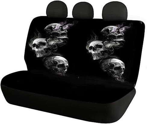 Decorative Back Seat Protector Covers for Cars Trucks SUV, Vintage Smoke Skull Black Skeleton Pattern Pet Bench Dog Car Seat Cover, 2 Pcs in Saudi Arabia