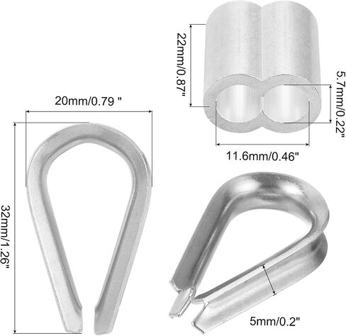 uxcell M5 Wire Rope Accessory Set for 3/16" Dia Wire Rope, 12Pcs Wire Rope Cable Clip Clamp, 6Pcs Thimble Rigging, 6Pcs Aluminum Crimping Loop Sleeve in Saudi Arabia