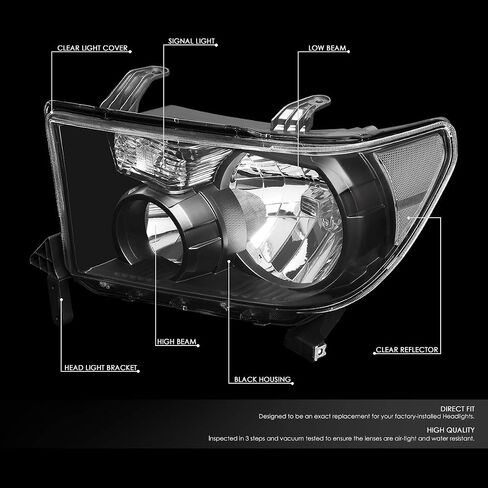 DNA MOTORING HL-OH-TT07-BK-CL1 Pair Black Housing Clear Corner Headlights Compatible with 07-13 Tundra / 08-17 Sequoia in Saudi Arabia