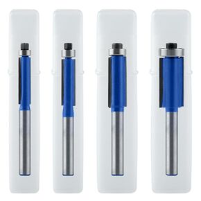 4PCS 1/4 Inch Shank Top Bearing Flush Trim Router Bit Flush Trim Router Bit Set with Storage Box Top End Bearing Flush Trim Router Bits Set Woodworking Milling Cutter Tools