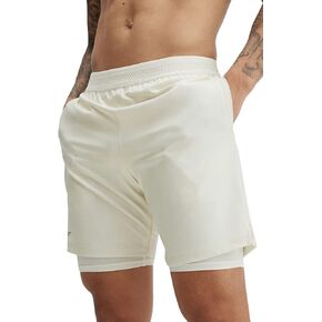 Fabletics Men's The Fundamental Short (Lined), Workout, Running, Training, Gym, Yoga, Ultra Lightweight, Athletic, 9" Inseam, L, Bone in Saudi Arabia