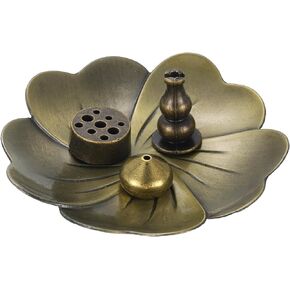 uxcell 4Pcs Flower Incense Holder, Incense Burner Holder, Lotus Multiple Hole, Cone Shape and Gourd-Shape Ash Catcher for Home Office Bronze