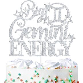 غلاف كعكة عيد ميلاد سعيد من Big Gemini Energy، موسم الجوزاء/عيد ميلاد سعيد في مايو/يونيو، 12 كوكبة مضحكة من زودياك لتزيين حفلات أعياد الميلاد، فضي
