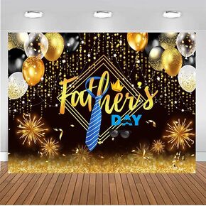 CHAIYA 7x5ft Happy Father's Day Backdrop Blue Gold Father's Day Party Backdrop Father's Day Photography Background Glitter Balloons Decorations Cake Table Banner Backdrop CY-228