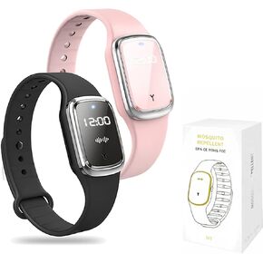 Mosquito Repellent Bracelet, Ultrasonic Mosquito Repellent Bracelet Electronic Watch with Clock Function USB Rechargeable Anti Mosquito Repeller Wristband (2 Pack, Pink)