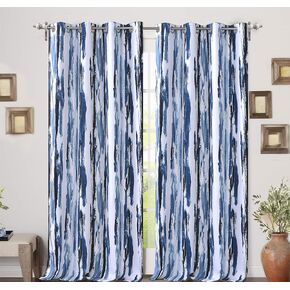 DriftAway Paint Brush Watercolor Lined Thermal Insulated Blackout Grommet Window Curtains Linen Black Gray Ink Stroke Stripe Pattern Energy Saving 2 Layers 2 Panels 52 Inch by 84 Inch
