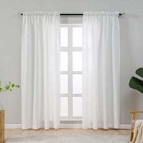 Privacy Sheer Curtains 96 Inches Long 2 Panels Set White Light Filtering Non-See-Through Curtains & Drapes for Living Room Bedroom Nursery Dual Rod Pocket Solid (55" W x 96" L)