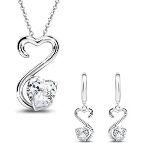 Open Heart Jewelry Set for Women Sterling Silver Heart Necklace and Earrings Jewelry Gifts for Daughter Mom Girlfriend Wife Birthday Mother's Day Valentine's Day