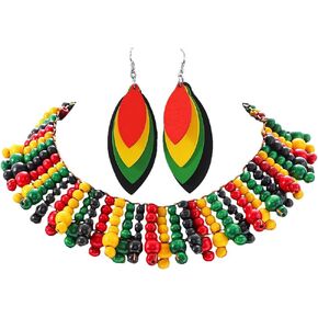 Barode Statement Layered Necklace Colorful Beaded Bib Necklaces with Earrings Long Multi Strand African Necklaces Costume Jewelry Set for Women