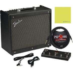 حزمة مكبرات صوت الجيتار Fender Mustang™ GTX100 بقدرة 120 فولت مع كابل أداة Pig Hog PCH10BK، ومفتاح Fender Foot، وكابل الآلة، وكابل الطاقة، و12x من قطع Fender وقطعة قماش سائلة لتلميع الصوت in Kuwait
