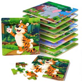 Puzzles for Kids Ages 3-5, 16 Piece Colorful Wooden Puzzles for Toddler Children Learning Educational Puzzles Toys for Boys and Girls (9 Puzzles)