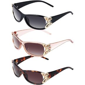 3 Pcs Polarized Sunglasses for Women Girls UV Protection Fashion Decoration Wrap Around Butterfly Sunglasses for Summer Driving Fishing, 3 Style