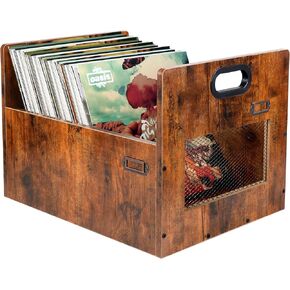 منظم تخزين سجل الفينيل، صندوق تخزين سجل Lp، رف حامل سجل للألبومات بمقبض، يحمل ما يصل إلى 85 سجلًا، تخزين ألبوم سجل خشبي عتيق لسجلات الفينيل وملفات الكتب in Kuwait