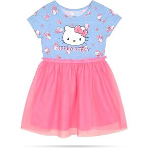 Hello Kitty Girls and Toddlers' Short Sleeve Tutu Dress Casual Tulle Skirt Dresses, Powder Blue 6X