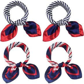 4 Pcs Women Square Scarf Scarves Silk Like Scarf Striped Scarves Kerchief Satin Neckerchief Neck Scarf Head Hair Wraps Kerchief for Women Girls