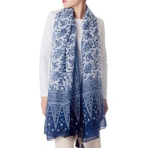 iB-iP Women's Blue-white Porcelain Print Gorgeous Lightweight Long Fashion Scarf