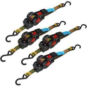 Retractable Ratchet Strap(1.5in x 13ft),S Hook Retractable Tie Down Strap for Motorcycles, Boats,Atvs,Utvs.WLL1,102 Lbs,BS:2,204Lbs(4 Pack)