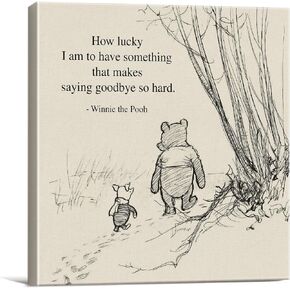 Classic Winnie the Pooh Wall Art Decor Retro How Lucky Am I Quotes Sayings Canvas Painting Pictures Framed Print Sign Artwork Ready to Hang (8x8 Inches)