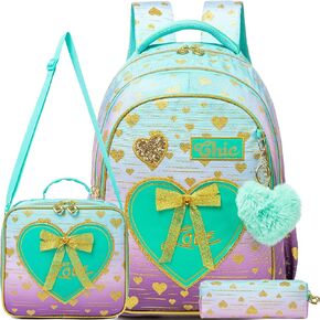 Meetbelify Kids Backpacks for Girls Backpacks for School Kids Canvas Travel Laptop Backpack with Lunch Box for Elementary Students Girls Back to School Bookbag Ages 8-10