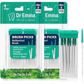 Brush Picks Rubberized Brush Mint Brush Picks, 2 Packs, 100 Picks/Pack