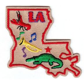 LA LOUISIANA STATE SHAPE Iron On Patch Mardi Gras Music