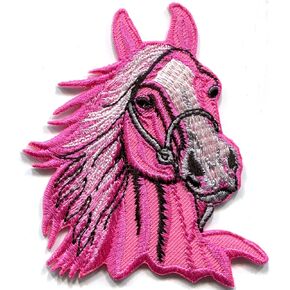 Horse colt Bronco Filly Mustang Pony Stallion Steed Pink Applique Iron-on Patch S-393