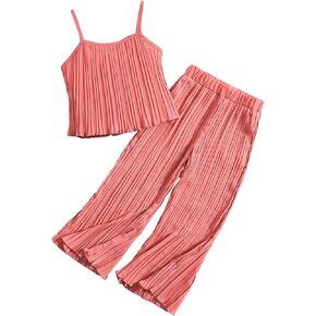 Floerns Toddler Girls 2 Piece Outfit Solid Cami Top and Wide Leg Pants Set