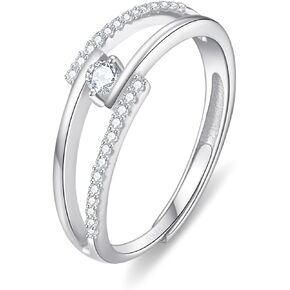 Adjustable 18K White Gold Plated 925 Sterling Silver Rings for Women, Cubic Zirconia Romantic Love Quotes Rings, Engagement Wedding Band Ring, Gift for Her,Ring Box Packed