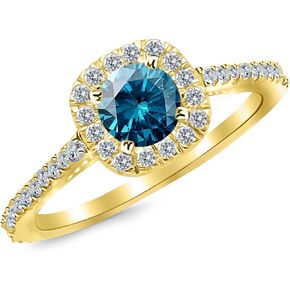 1.1 Carat 14K White Gold Gorgeous Classic Cushion Halo Style Diamond Engagement Ring with a 0.75 Carat Blue Diamond Center (Heirloom Quality)