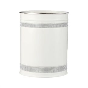 Bathroom Wastebasket - Ceramic Decorative Trash Can (Rhinestones, White)