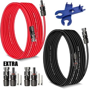 Solar Extension Cable 30 Ft 10AWG (6mm²) Solar Power Cable Wire Male Female Connectors Gauge 30' 30A Wire for Roof PV Wire Solar Panel Cables 10 Gauge Wire