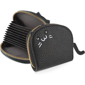 Women Cute Cat Coin Purse, Mini Zipper Credit Card Cases Leather Small Wallet Key Holder Change Pouch(Black)
