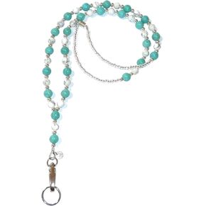 Vintage Turquoise Look, Women's Beaded Breakaway Fashion Lanyard, Strong ID Badge Card Holder Teacher Nurse Cruise Keys Keychain