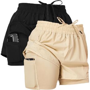 Ultra Performance Gym Shorts Women Pack of 2, Nylon Compression Workout Shorts Women with Liner