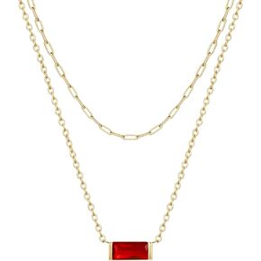 Ritach Layered Birthstone Necklace for Women Mothers Girls 14K Gold Necklace Dainty Paperclip Chain Necklace Pink Emerald Red Purple Pendant Necklace Diamond Jewelry Birthday Gift Party Prom Wedding