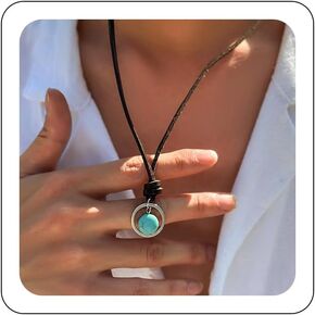 Western Leather Necklace Cord Boho Layered Turquoise Choker Necklace Cowboy Boot Necklace Cowgirl Hat Suede Brown Black Leather Necklaces Western Jewelry Gift for Women Girls