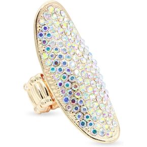 Lavencious Gold Plated with AB Stone Long Shield Stretch Statement Cocktail Ring for Women fit for Size 9 to 12
