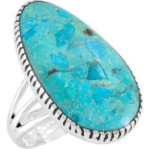 Turquoise Ring Sterling Silver 925 Genuine Gemstones Size 6 to 11