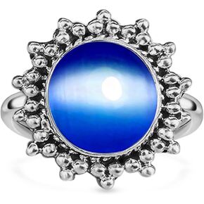 Round Genuine Cat Eye Stone Ring for Women,S925 Sterling Silver Retro Natural SunflowerStone Sun Ring Jewelry Gift for Her