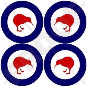 NEW ZEALAND AirForce RNZAF Kiwi Aircraft Roundels 2" (50mm) Vinyl Stickers, Decals x4