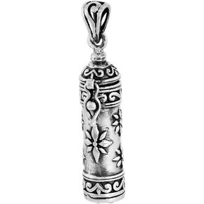 Sterling Silver Prayer Box Necklace Tubular Shape floral Design 1.25 inch with 2mm Rolo Chain