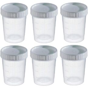 Graduated Specimen Collection Cups with Grey Lids, 4 Ounces, 6 Pack