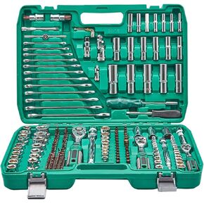 108 قطعة 1/4 بوصة و1/2 بوصة مجموعة مفاتيح ربط بسقاطة مع مجموعة مقابس لقمة، سقاطة قابلة للعكس، SAE ومتري، فولاذ CR-V، مجموعة أدوات ميكانيكا لإصلاح السيارات والاستخدام المنزلي in Kuwait