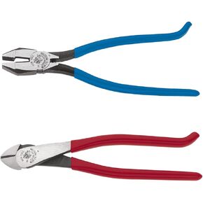 Klein Tools 94508 Pliers Set, Made in USA, Ironworker's Diagonal Cutting Pliers and Heavy Duty Side Cutters, Tie Wire Cutter for Rebar Work, 2-Piece Kit