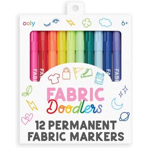 Ooly Permanent Fabric Markers Set of 12, Easter Activities for Kids, Fabric Doodlers are for Drawing on Denim Jackets, Light T-Shirts, Book Bags, Backpacks and More