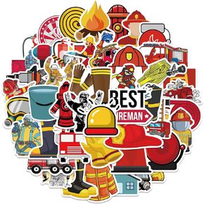52 PCS Kids Cartoon Firefighter Stickers for Water Bottle,Teens Fireman Waterproof Vinyl Decals for Laptops,Luggage Guitar Notebook Party DIY Decorate Sticker