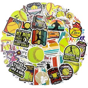 100 PCS Softball Stickers, Waterproof Vinyl Softball Decal Water Bottle Laptop Car Sports Stickers Cute Softball Gifts for Kids Teen Adult Guitar Phone Luggage Skateboard