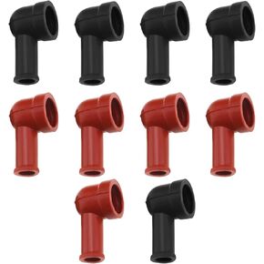 10pcs Battery Terminal Insulating Rubber Protector Cover Angled Terminal Insulating Boot Terminal Insulating Cover 14mm x 8mm, Black and Red