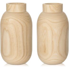 2-Packs Handmade Wooden Flower Vase, 6.4" Small Wood Vase Decoration for Flower Arrangement Home Decoration