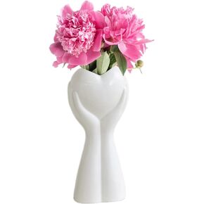 White Ceramic Flower Vase Cute Hand Holding Heart Shaped Vase for Boho Home Décor, Unique Nordic Modern Minimalism Art Vases for Living Room Wedding Party Office Table Centerpieces 9" High